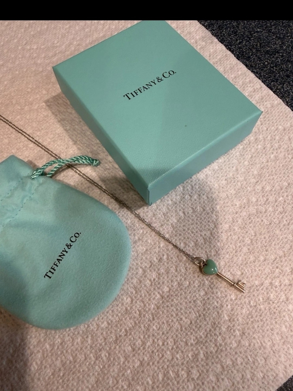 Tiffany & Co. Sterling Silver Key Pendant Necklace with Tiffany Blue Heart
